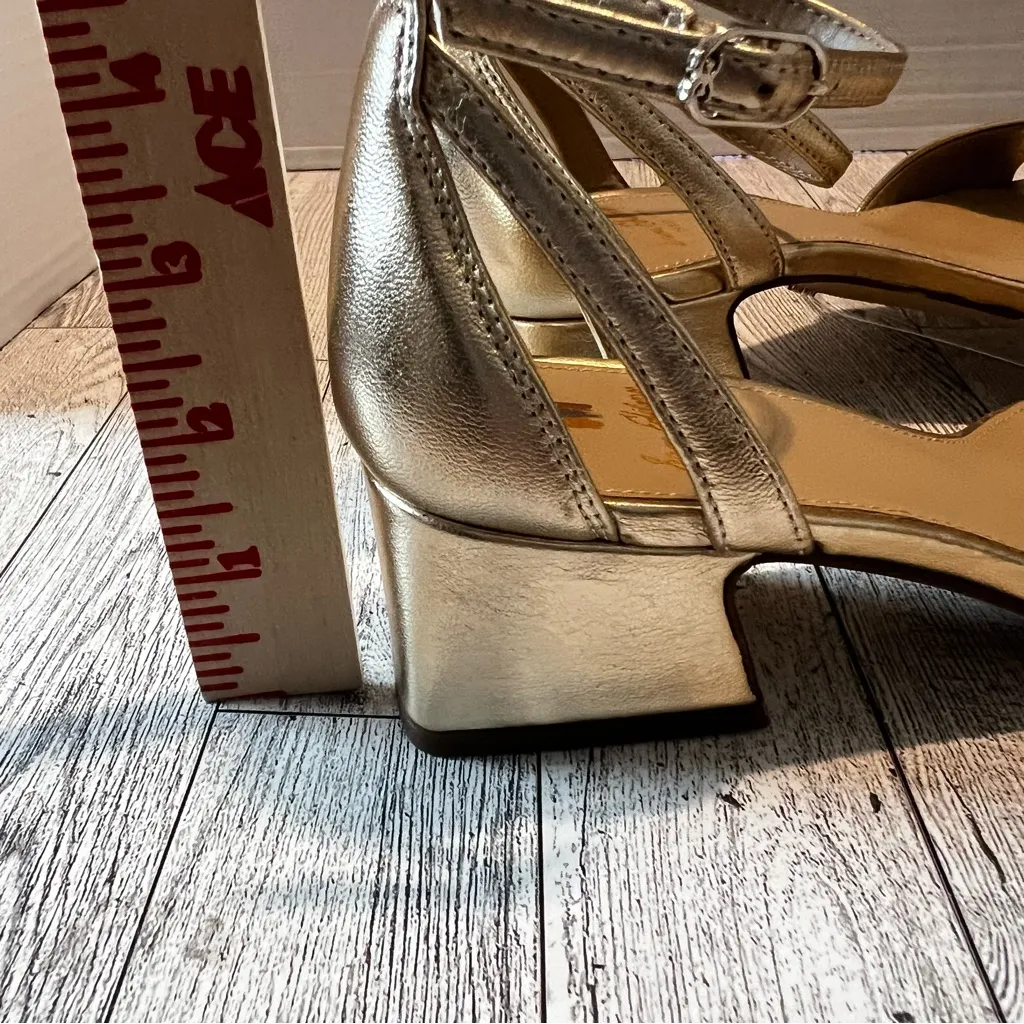 Sam Edelman Gold Wilson Kitten Heel Sandals Size 6M Holiday Party Metallic - Image 7