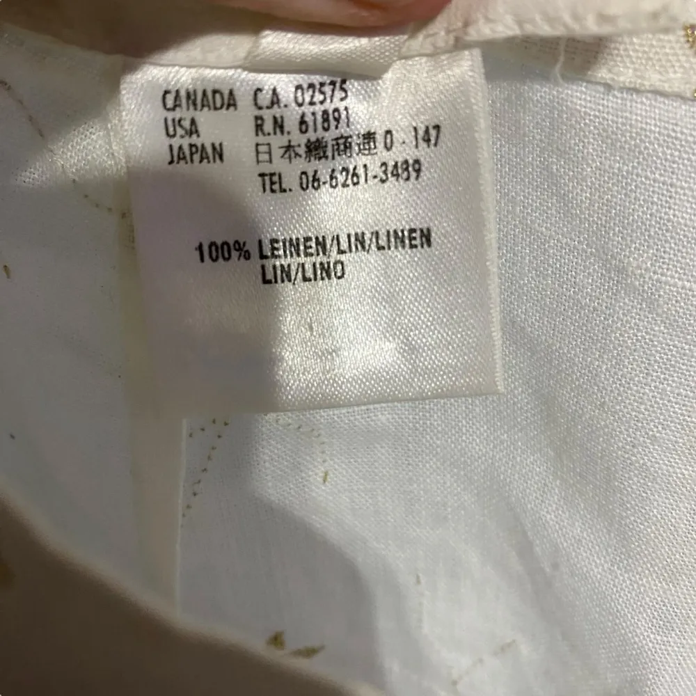 Escada White 100% Linen Gold Floral Embroidery Pants Size 44 Made in Germany - Image 8