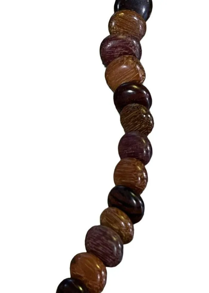 Vintage polished exotic wood necklace disc pendant spring clasp boho artisan 20" - Image 3