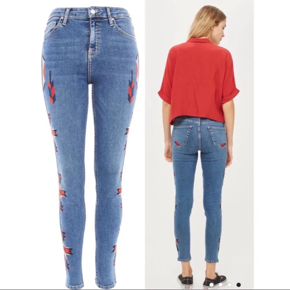 TopShop Moto Jamie Embroidered Southwestern Skinny Jeans Size 28 - Image 3