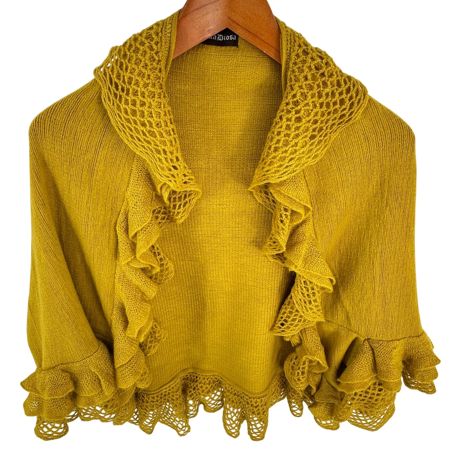DonnaDiosa Mustard Yellow Ruffle Lace Open Cardigan Coquette Cottagecore S/M Size M - Image 2