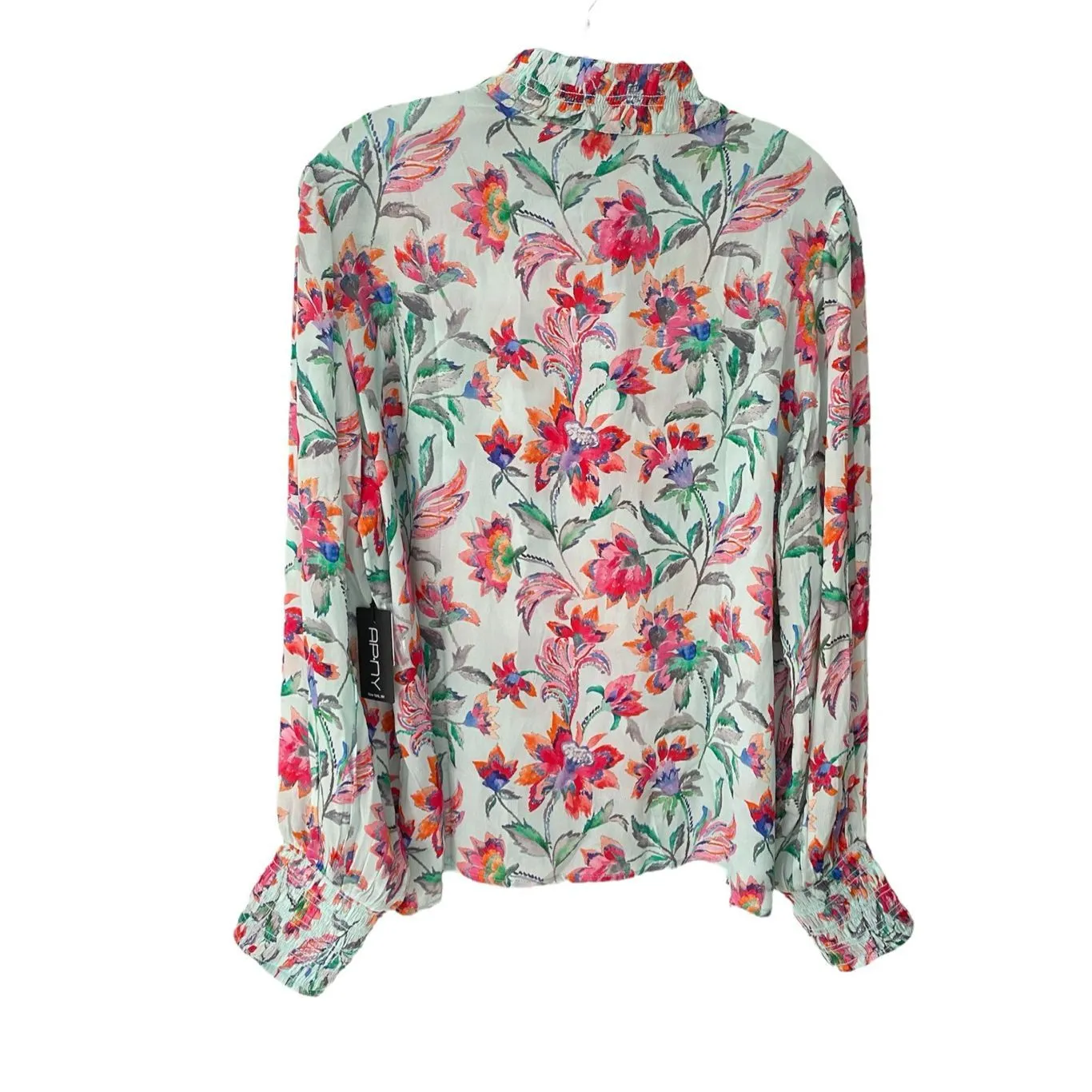 APNY Woven Floral Print Mock Neck Long Sleeve Blouse Sz XL Blue - Image 2