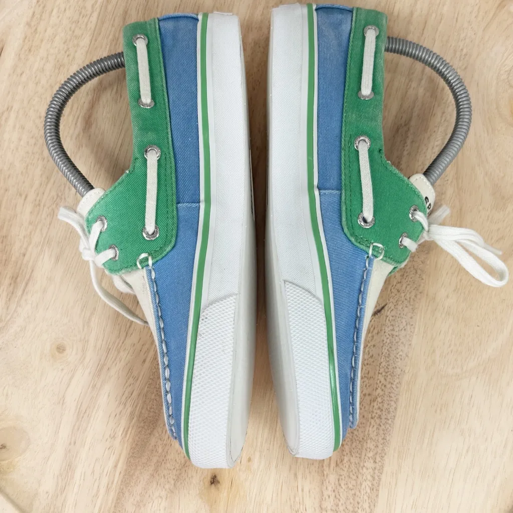 Sperry Top Sider Biscayne Canvas Boat Shoes Colorblock Green Blue White Size 7.5 - Image 5