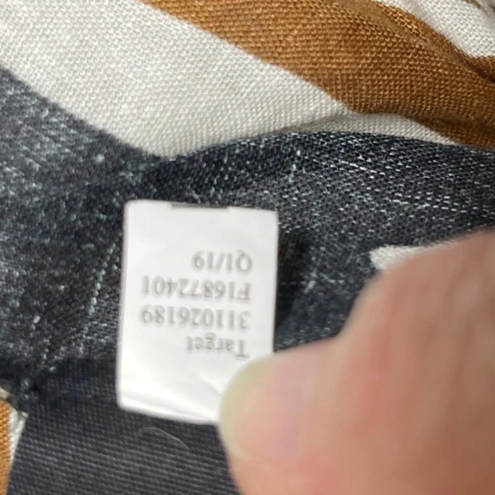 Who What Wear Puff Sleeve Top XS Linen Blend Brown‎ Black Print Minimal - Image 5