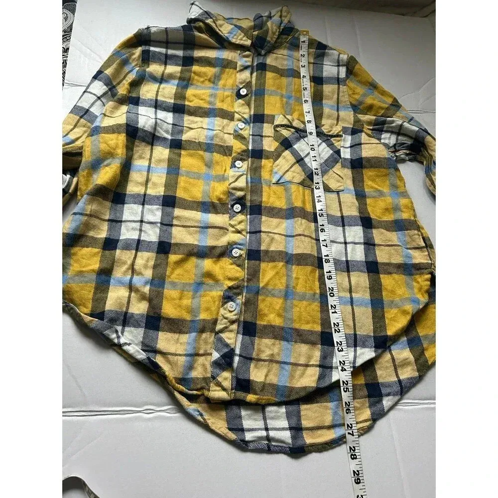 Aerie women’s button up Flannel shirt top Plaid size Small S Yellow - Image 6