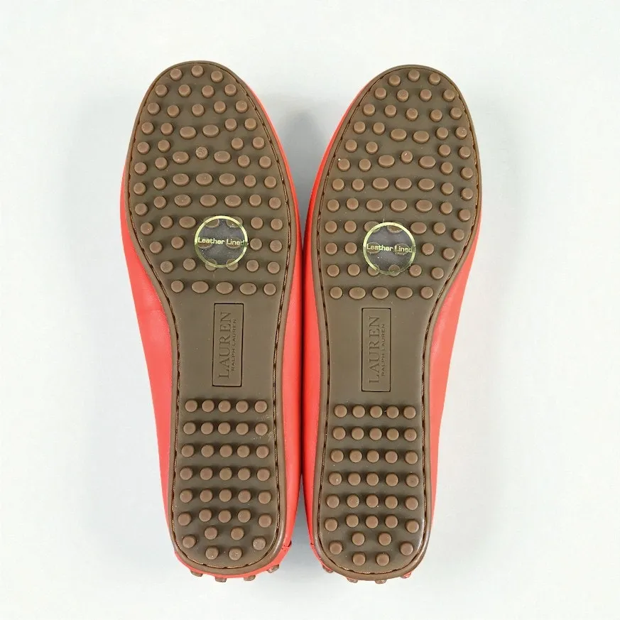 LAUREN RALPH LAUREN Leather Flat Loafer Women 7.5 Red Timeless Classic Work NWOB - Image 9