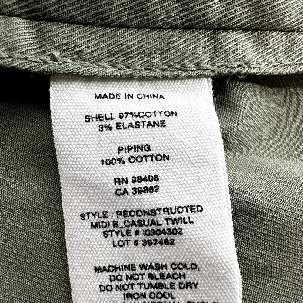 Theory Reconstructed Midi Skirt Ruffle Trim High Waisted Cotton Career Green 2 - Image 4