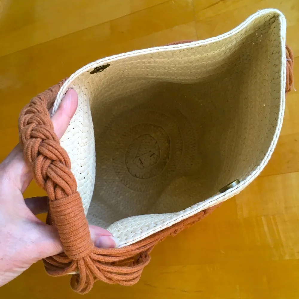 Universal Thread Macrame Mesh Layered Straw Tote Bucket Bag, Cream, Tan - Image 5