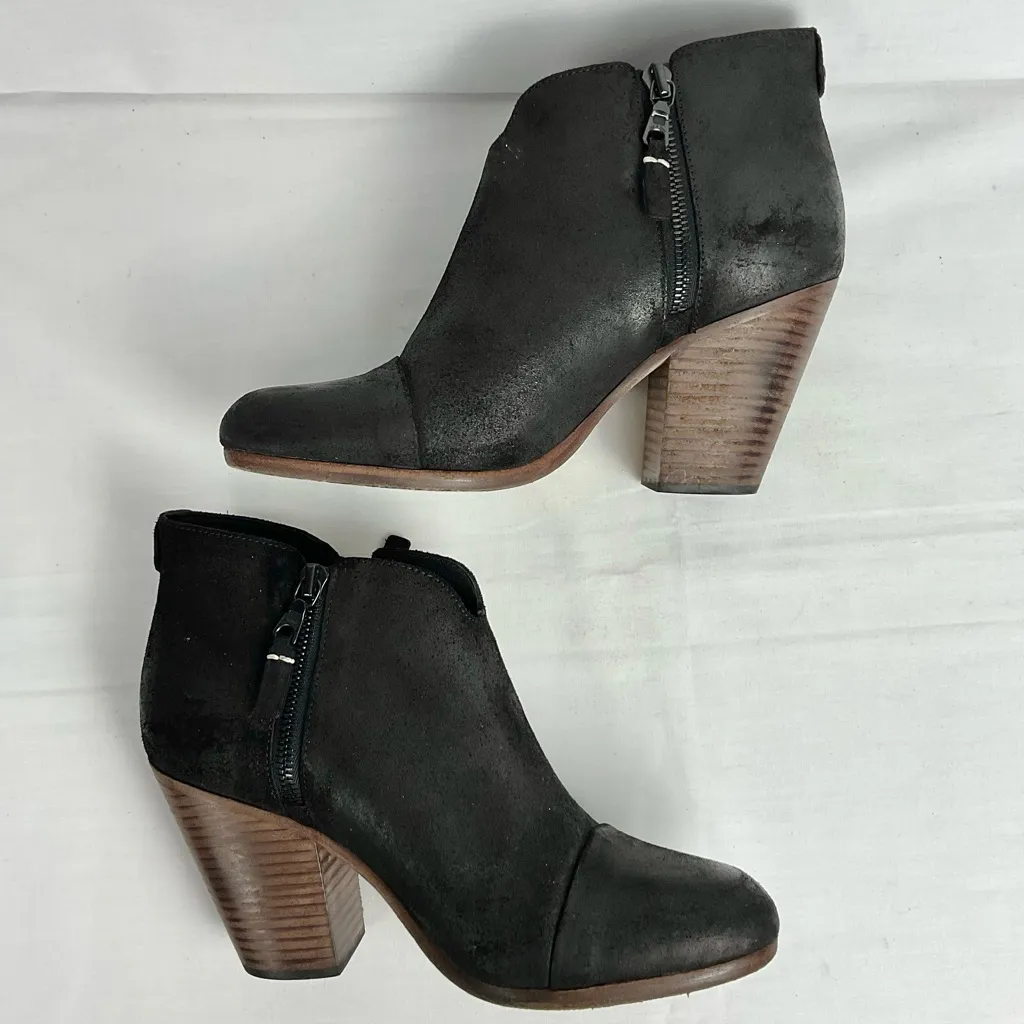 Rag & Bone Black Suede Leather Margot Boot Sz 39 Ankle Booties Distressed - Image 8