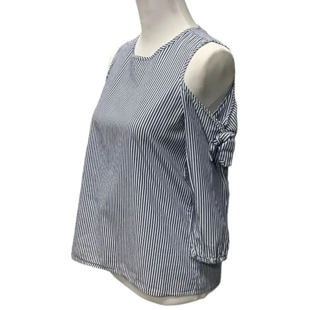 Macy's Pink Rose Womens Cold Shoulder Blouse Top S Blue White Stripe Career Work - Image 2