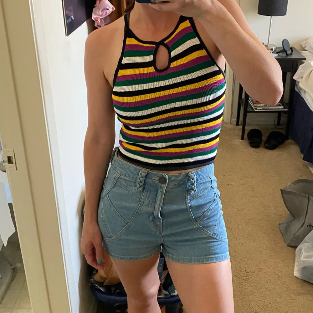 rainbow stripe cropped retro knit sweater tank top NWT NEW - Image 3