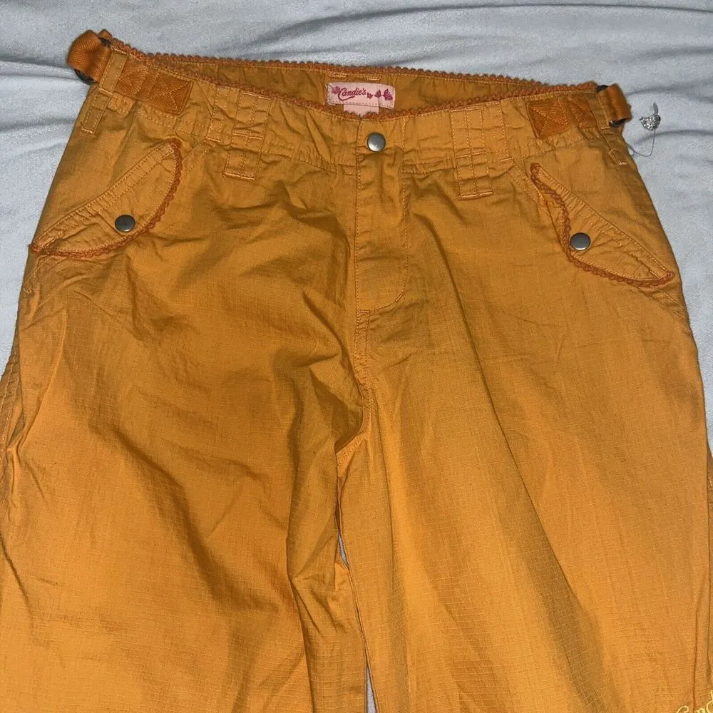 Y2K Lizzie McGuire Fashion Candies Orange Floral Embroided Zip Off Cargo L - Image 8