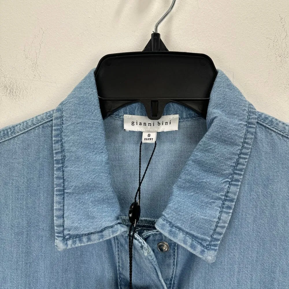 Gianni Bini Charlie Long Sleeve Denim Romper Jumpsuit Utility Blue US 0 NWT - Image 6