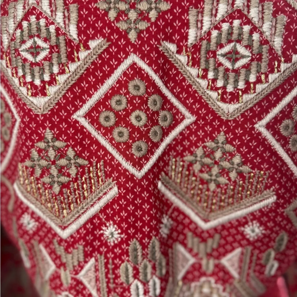 Anthropologie Keira Embroidered Peplum Blouse top shirt v neck Boho Size 8. A25 - Image 9