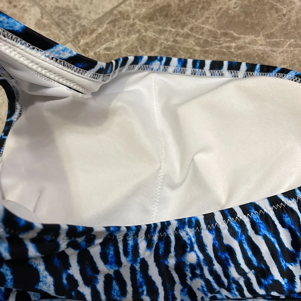 Jessica Simpson Navy Animal Safari One Shoulder Bikini Swim Top NEW - Image 7