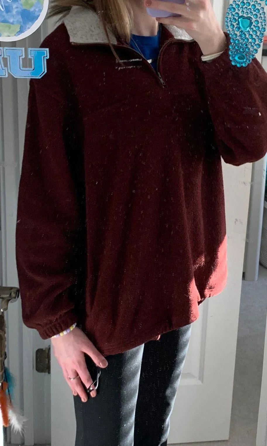 Burgundy Quarter Zip Up Red Size M - Image 2