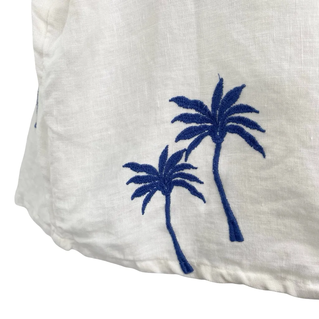 Calypso St. Barth Embroidered Palm Tree Linen Button Down Boxy Shirt - Image 5