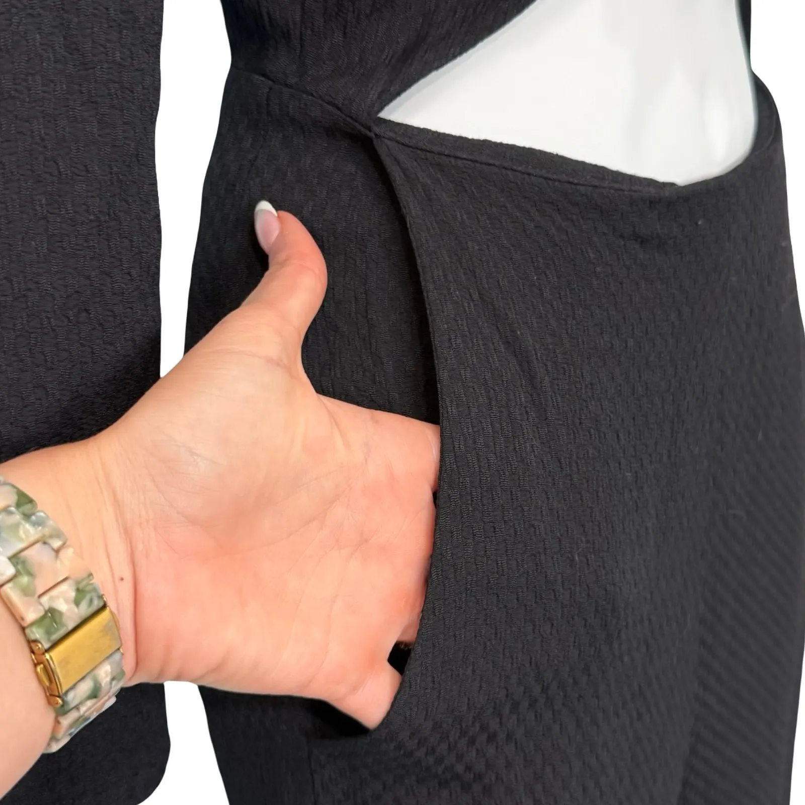 Reformation Black Ferris Textured Cut Out Tie Front Long Sleeve Jumpsuit size 0 - Image 8