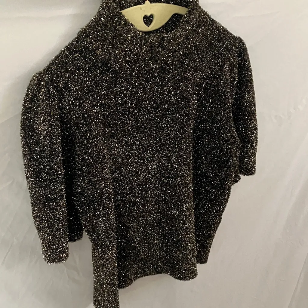 Kate Spade: Holiday/Christmas Metallic Black/White/Gold Short Sleeve Sweater- S - Image 13