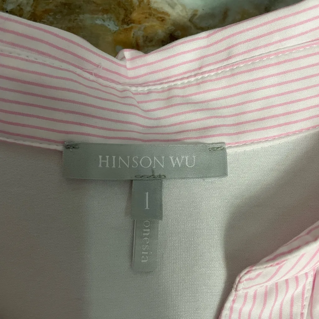 Hinson Wu Lea Foundation Layering Collared Shirt – Pink & White Stripe Sz L 💛🎀 Size L - Image 8