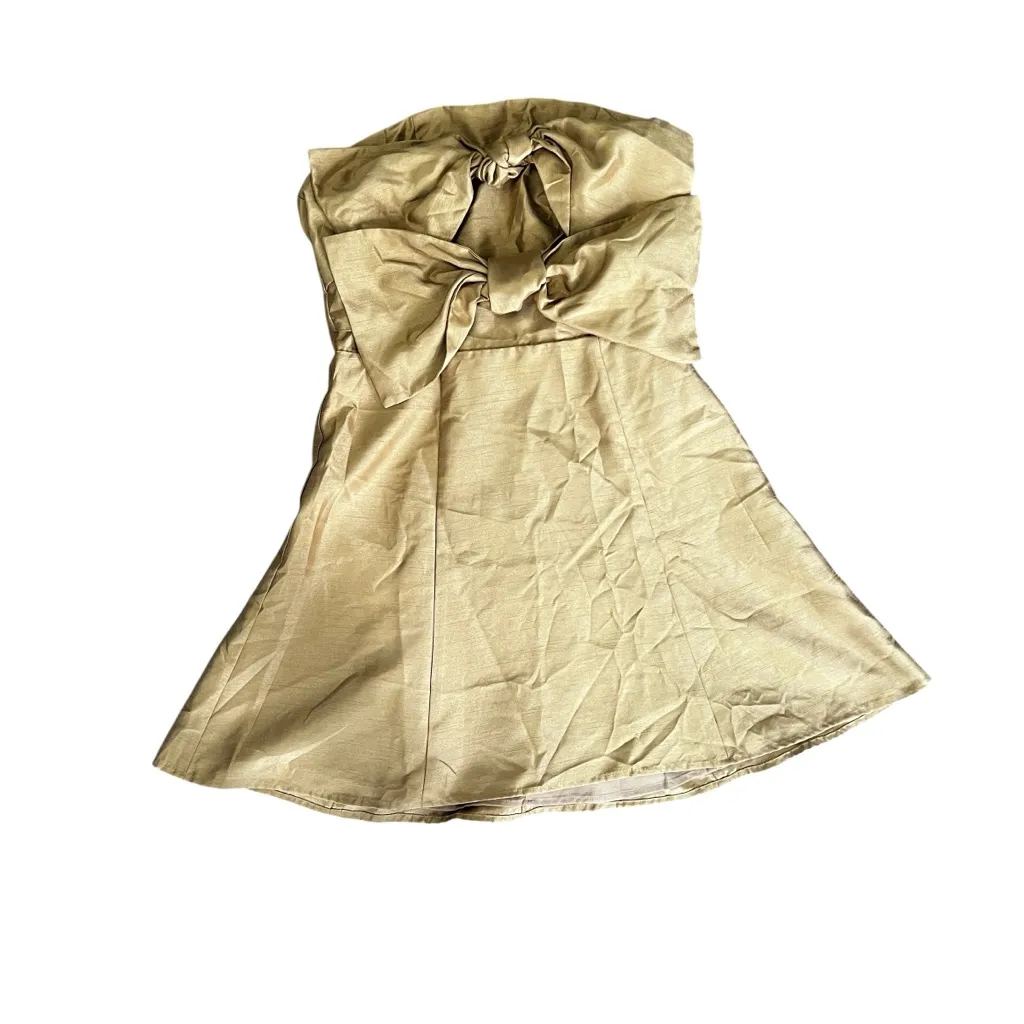 BOSKEMPER for BHLDN Ariel Bronze Bow Strapless Mini Dress NWT Cocktail Brown Size M - Image 5