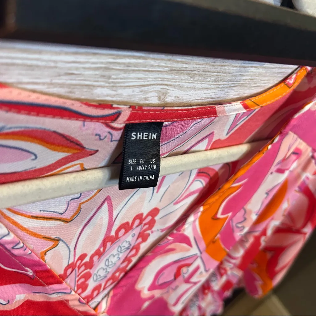 SHEIN Pink and Orange Paisley Mini Dress - Image 4