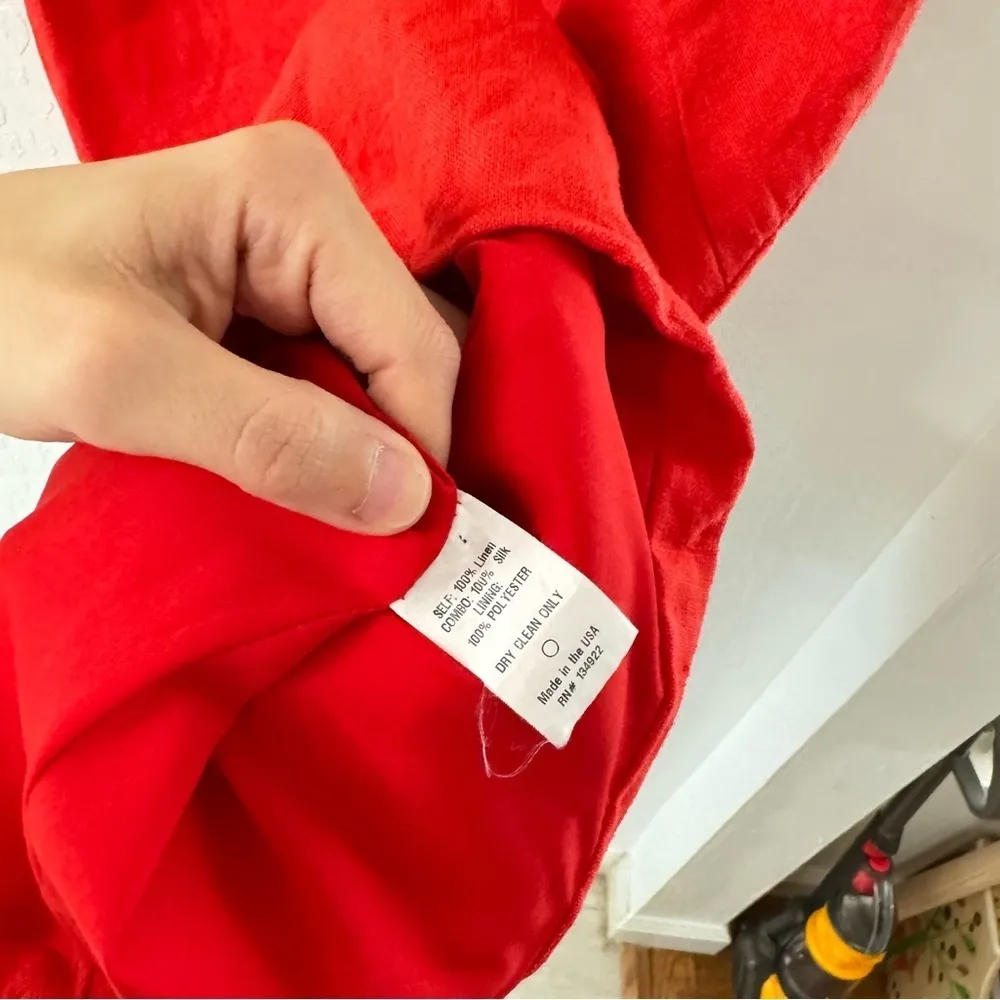 Emerson Fry Red Linen A Line Mod Tank Top Pocket V Neck Clasp Closure XS - Image 11