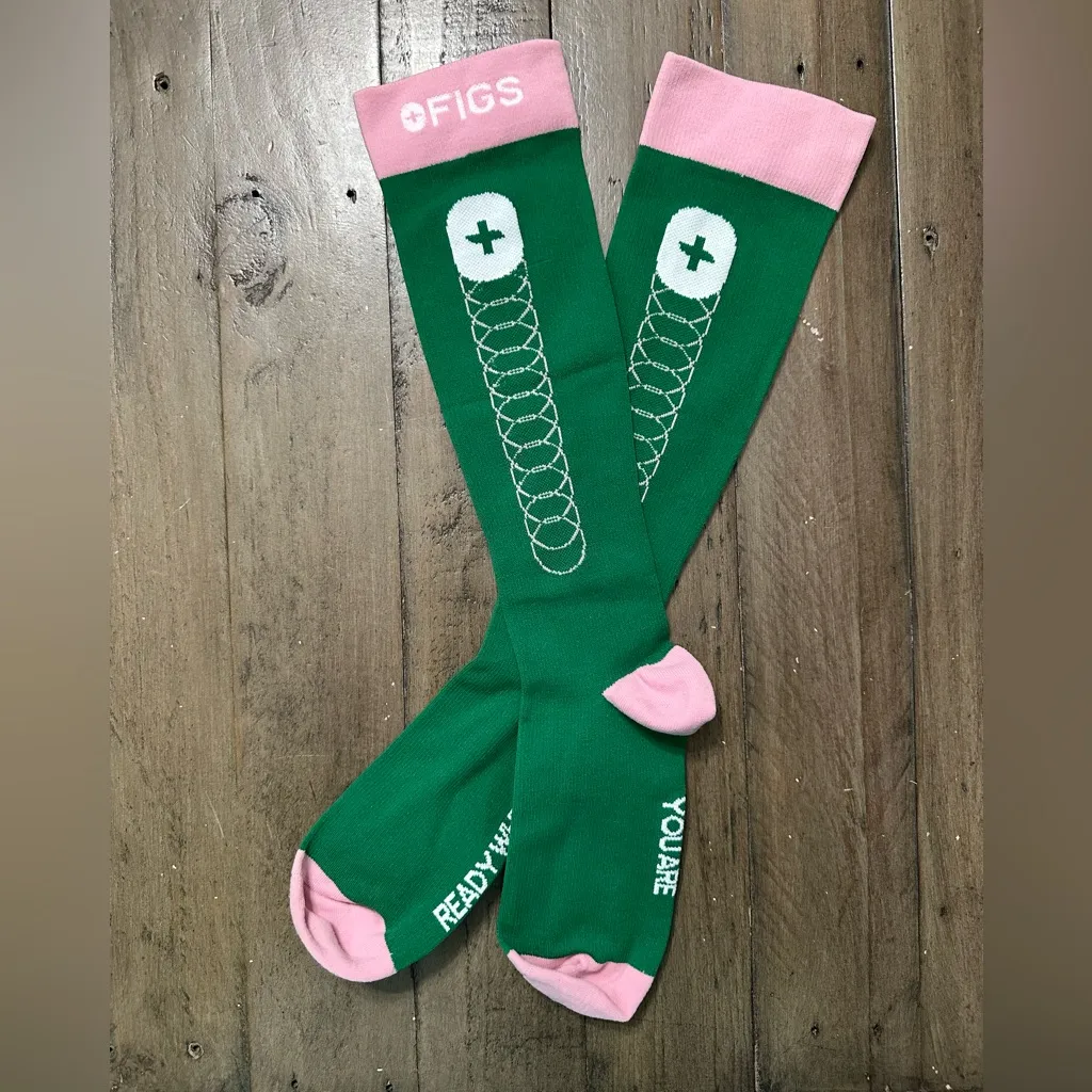 FIGS Compression Socks - Green Pink - Ready When You Are - Large - Image 2