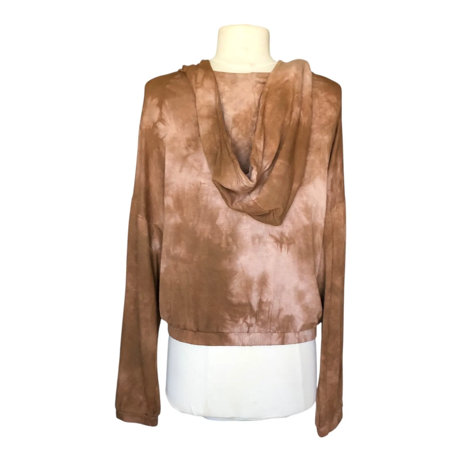 Yana K Fleece Crop Hoodie Full Zip Tie Dye Brown Longsleeve Women's Size Small - Image 4