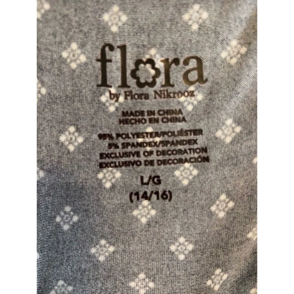 Flora Nikrooz Pajama Shirt Short Sleeve V-Neck Hi-Lo Hem Printed Black Large - Image 2