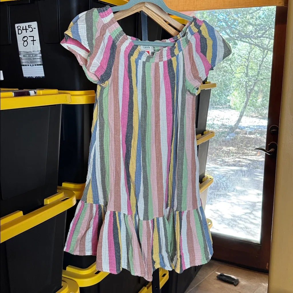 Marine Layer Shirley Stripe Off Shoulder Cotton Minidress Bold Multi Sz Medium - Image 10