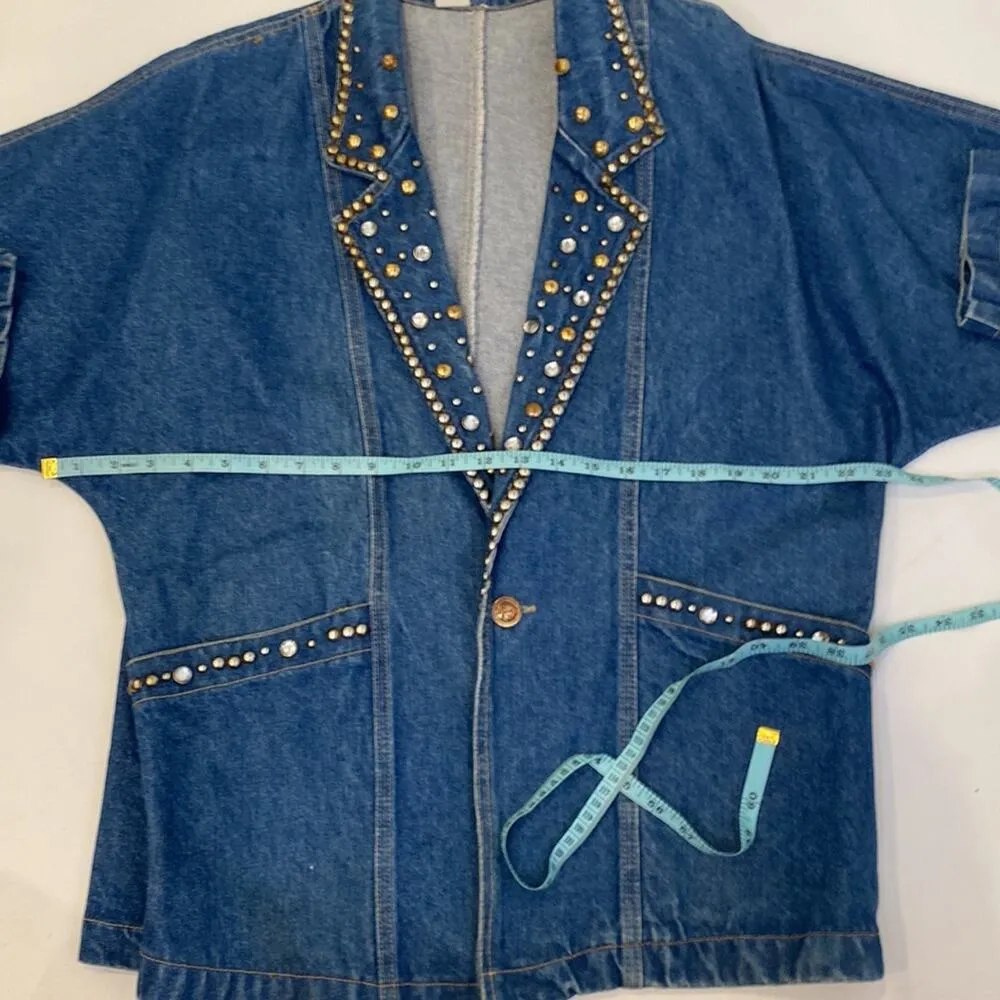 Vintage Women’s Denim Bedazzled Blazer Jacket Embellished EUC Sz M Relaxed Fit Size M - Image 7