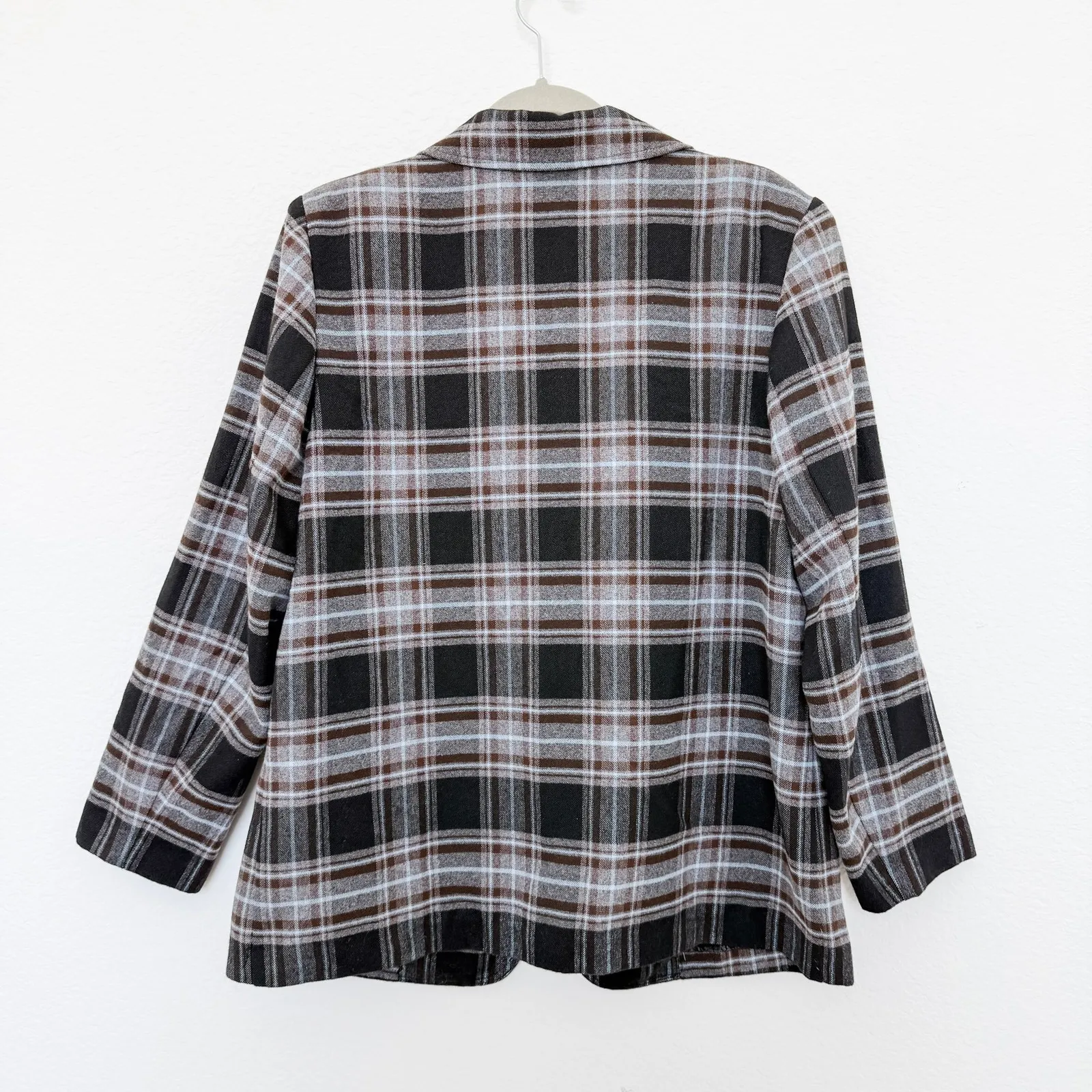 VTG‎ Womens Plaid Blazer Size M Gray Brown Academia Preppy Heritage Office - Image 6