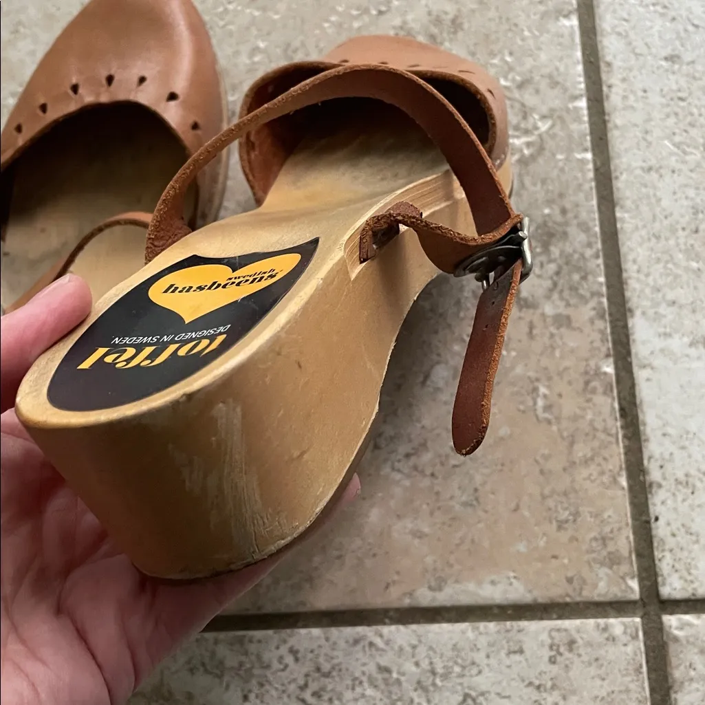 Swedish Hasbeen Haga Plateau Leather Clogs Tan Size 8 - Image 9