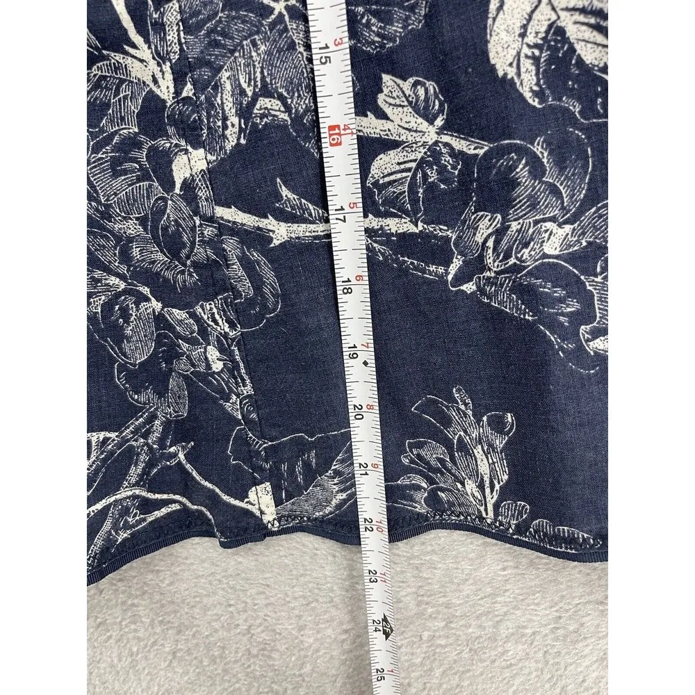 Esprit de Corp Women's A Line Full Skirt Blue Size 4 Floral Belted Linen Cotton - Image 9