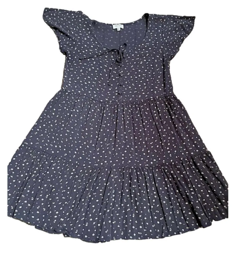 Navy Floral Short-Sleeve Flowy Summer Dress - Image 5