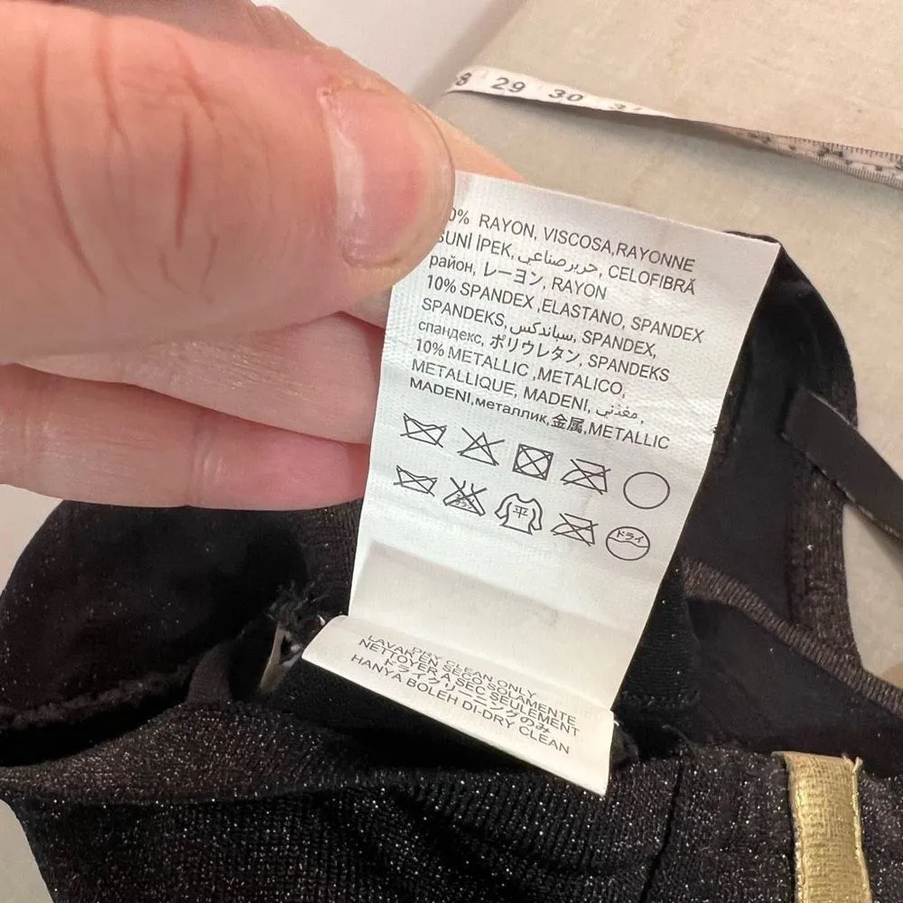 Bebe Addiction Cut Out Gold Metallic Bandage Bodycon Black Mini Dress Size S - Image 8