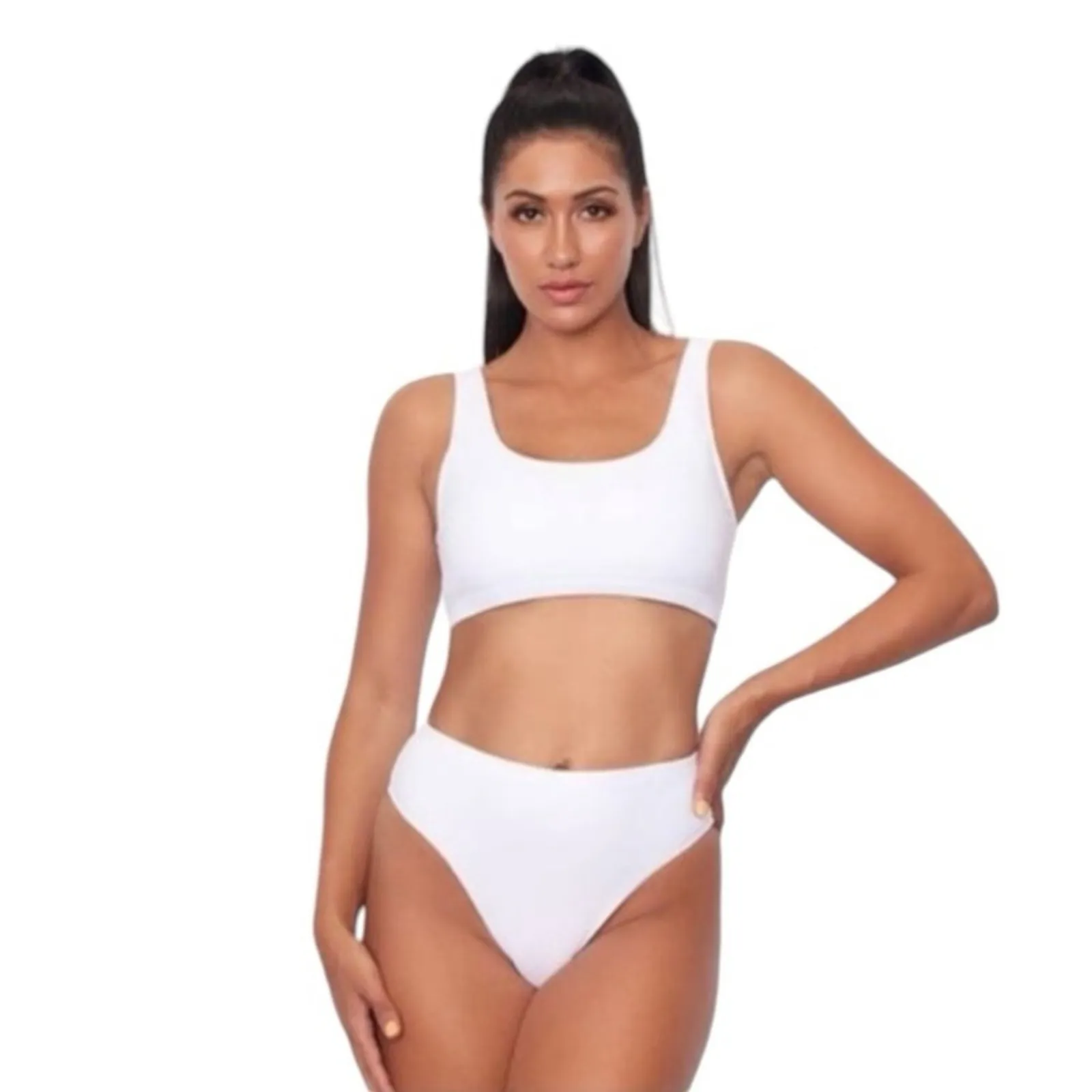 Frederick’s of Hollywood Vedra White Bikini Set Small NWT High Leg - Image 8