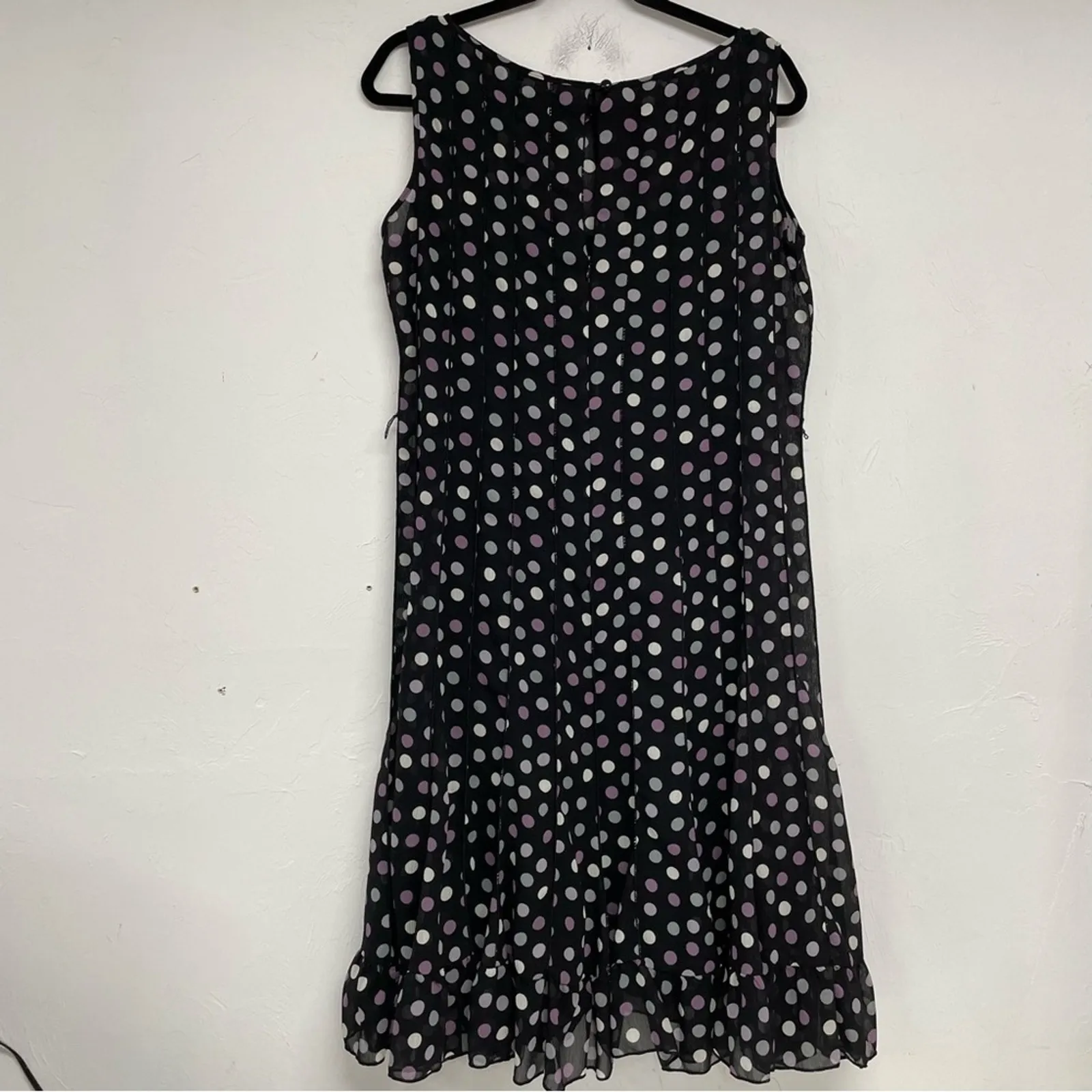Sandra Darren Black Purple & Grey Polka Dot Pleated Sleeveless Mini Dress 14 - Image 6