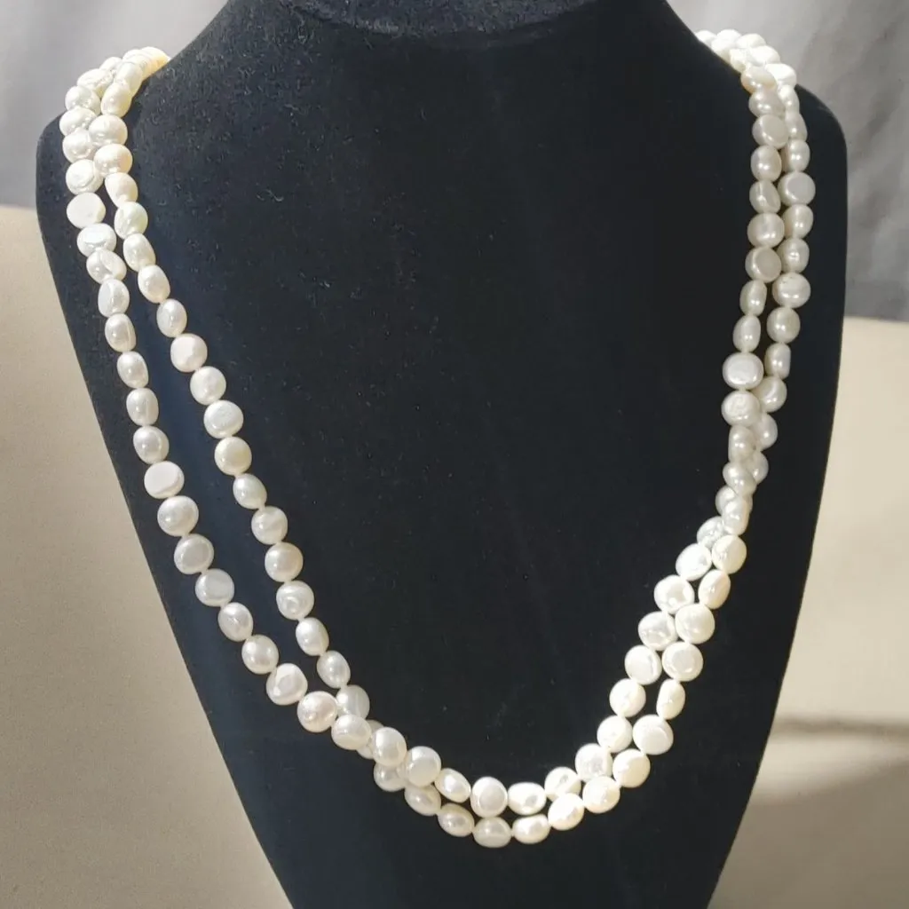 Blue Nile Freshwater Pearl Strand Necklace 52 Inches Extra Long Vintage Knotted White - Image 11