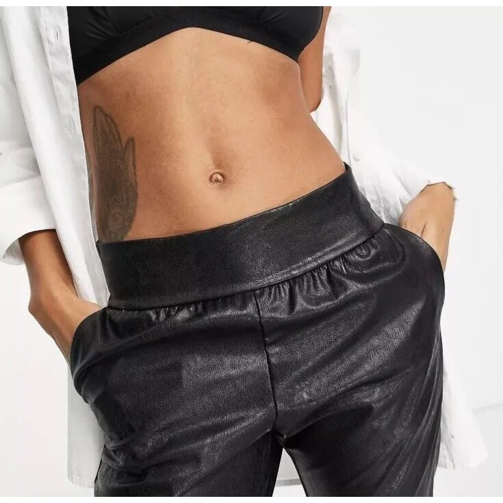Commando Joggers Womens Small Faux Vegan Leather Pull On Pants Black Pockets - Image 10