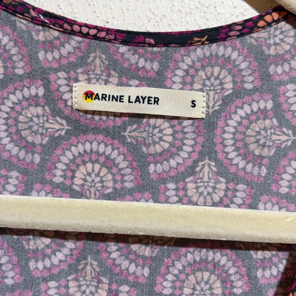 Marine Layer Emlyn Midi Wrap Short Sleeve Dress Fan Block Print Size Small - Image 7