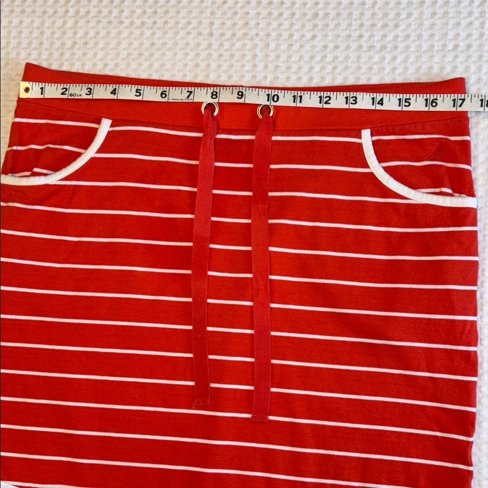 NAUTICA Size L Orange White Striped Stretchy Mini Skirt Preppy Casual - Image 11