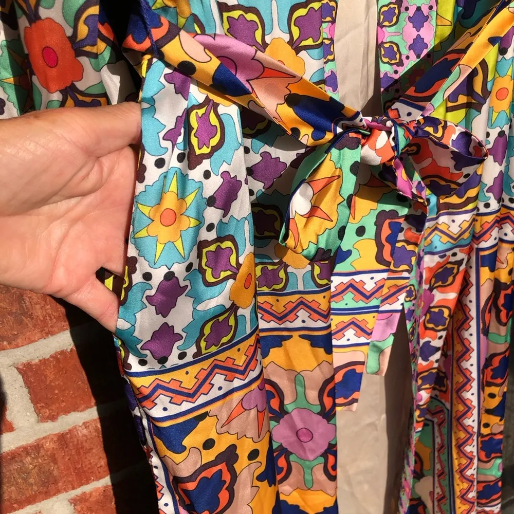 ZARA Satin lined belted kimono Jacket Duster Robe with pockets S - Image 11