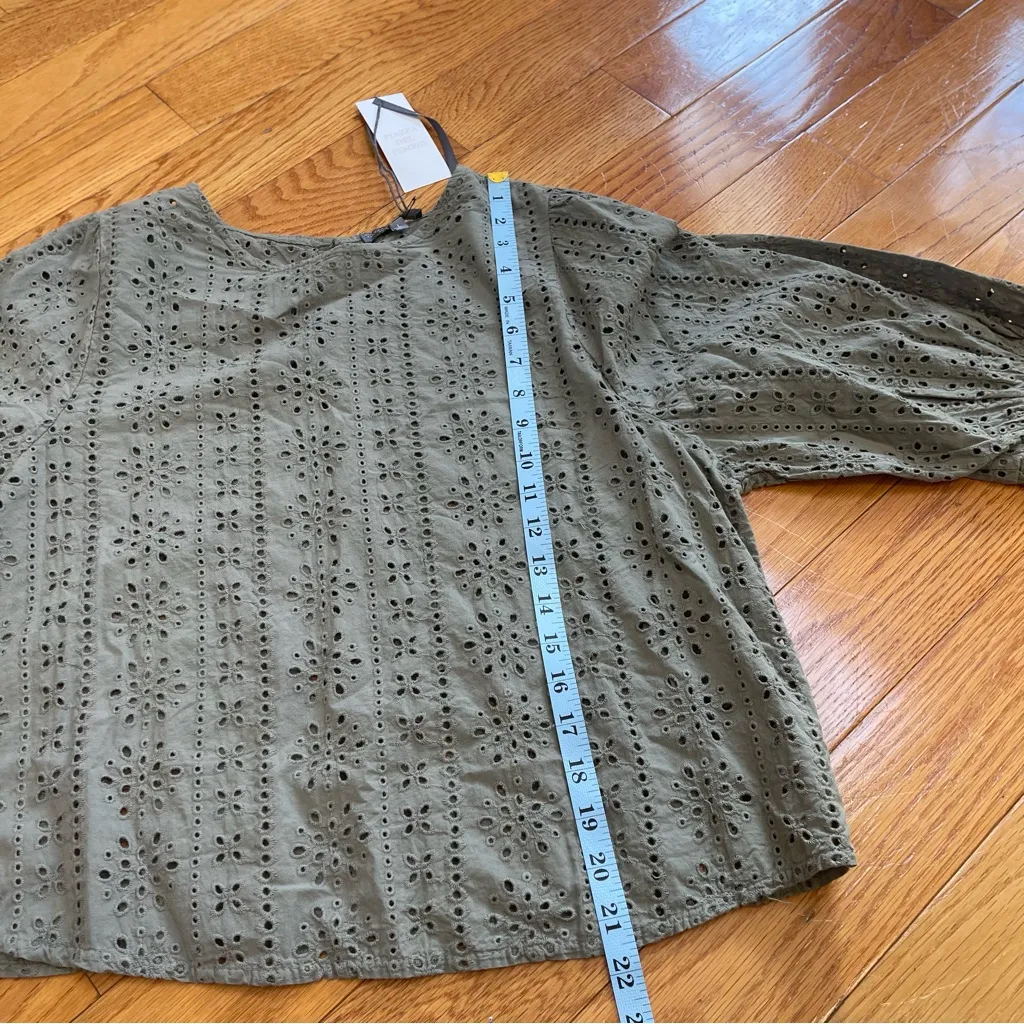 Piazza Del Tempio Cotton Eyelet Crochet Top Olive Green Size Large Italy - Image 7