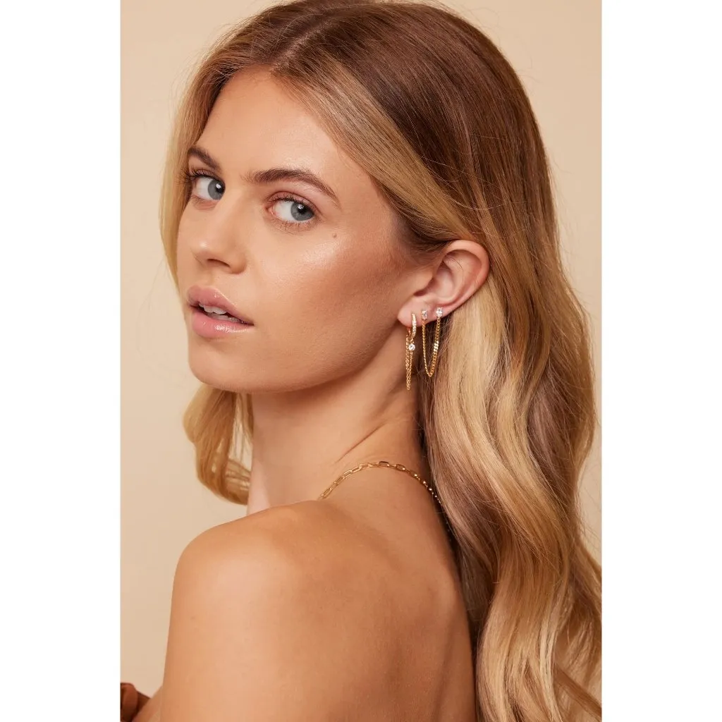 Natalie B Jewelry Reese Huggy Hoop Earring in Gold Womens Dangle Chain Drop Crys - Image 9