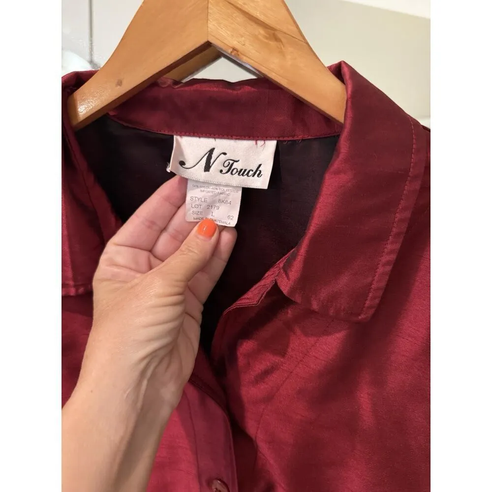 N Touch Metallic Red Button Down Blouse Large - Image 3