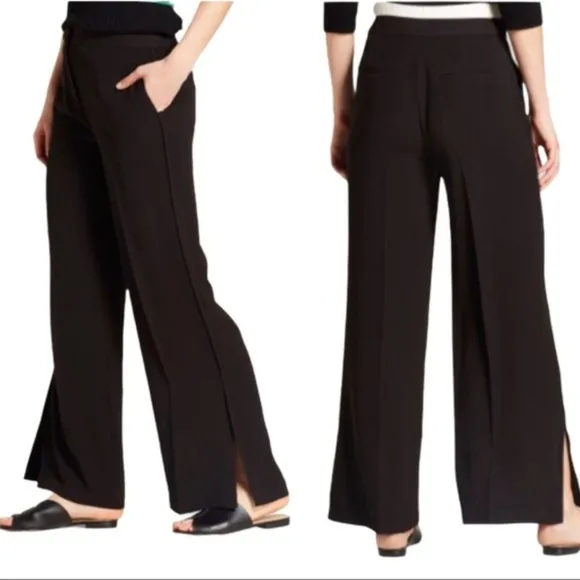 black wide leg slit high waist trousers pants - Image 2