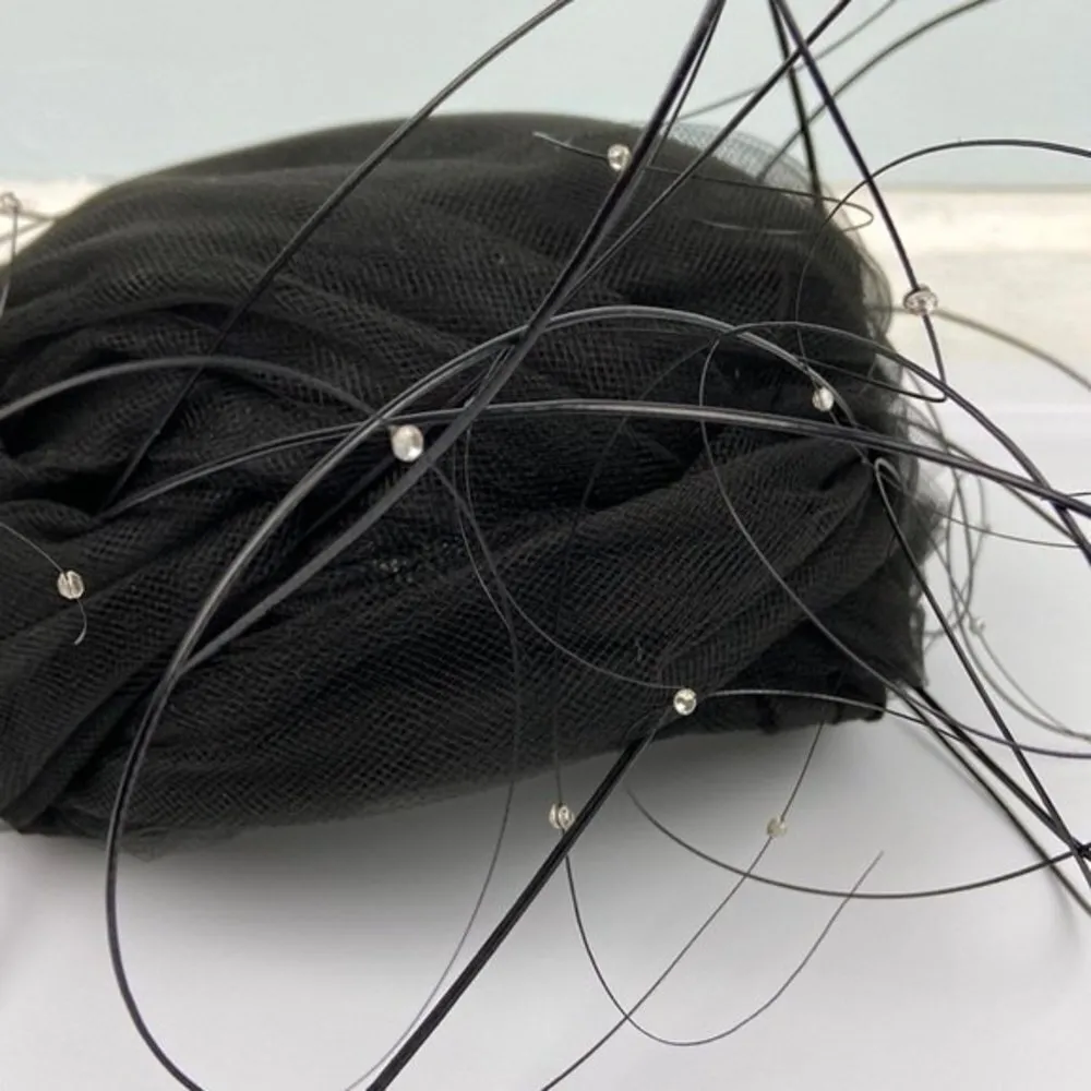 Jack McConnell Hat Vintage Feathers Rhinestones Black - Image 8