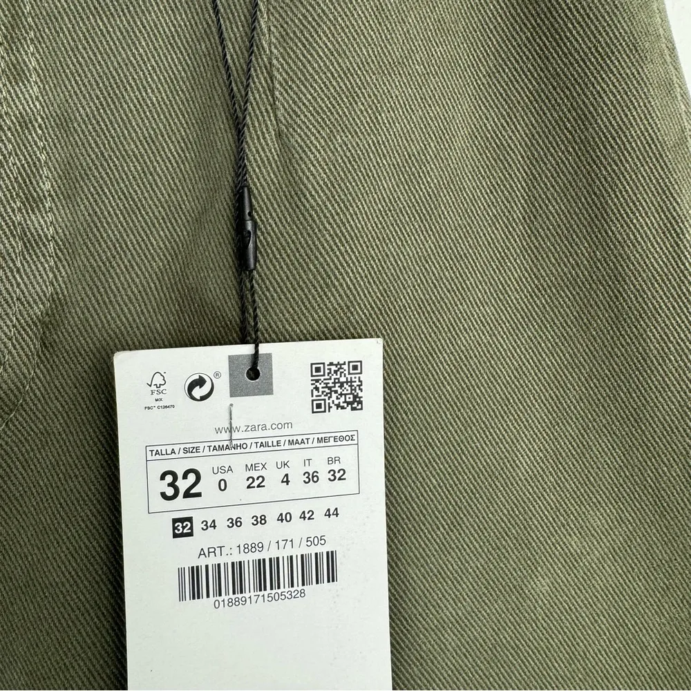 NWT ZARA Wide Leg Cropped Jean Pants Sz 0 Army Olive Green High Rise - Image 6
